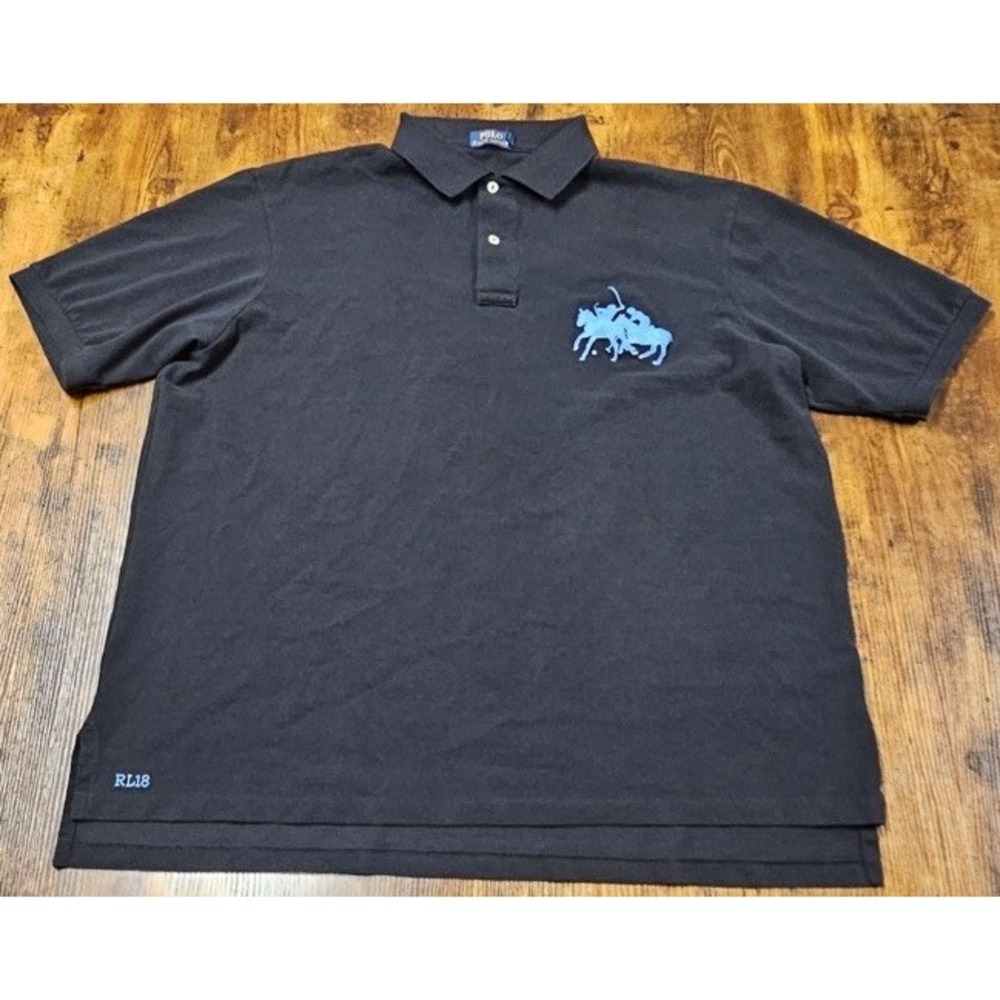 Polo Ralph Lauren Shirt Men 2XLT Tall Black Double Jockey Big Pony Long Sleeve